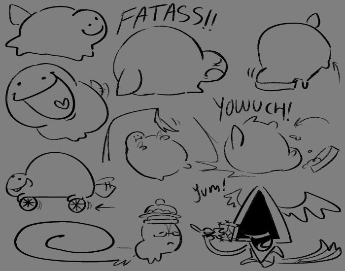 Have these doodles of this fat thing + squirrel 7n7 n tarp 💔💔