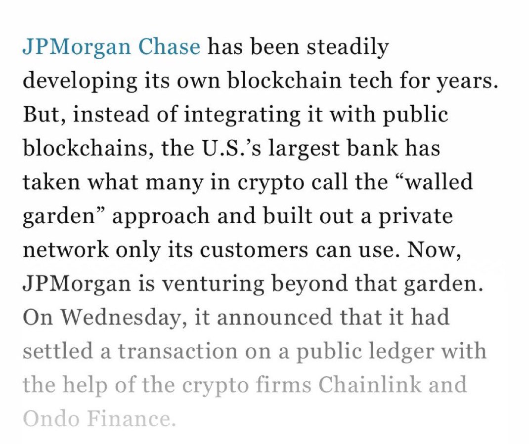Breaking:🇺🇸 JP Morgan uses $Ondo and $Link via Walled Garden to settle transactions.