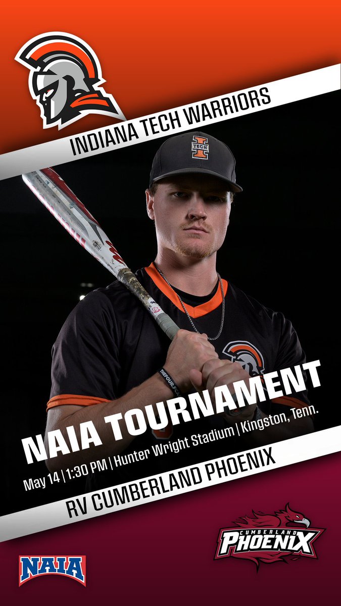 It’s GAMEDAY Warriors! <a href="/INTechBaseball/">Indiana Tech Baseball</a> battles on day three of the NAIA National Tournament in Kingsport, Tennessee with an elimination game against #2 seed RV Cumberland at 1:30pm #GoWarriors #WinIT