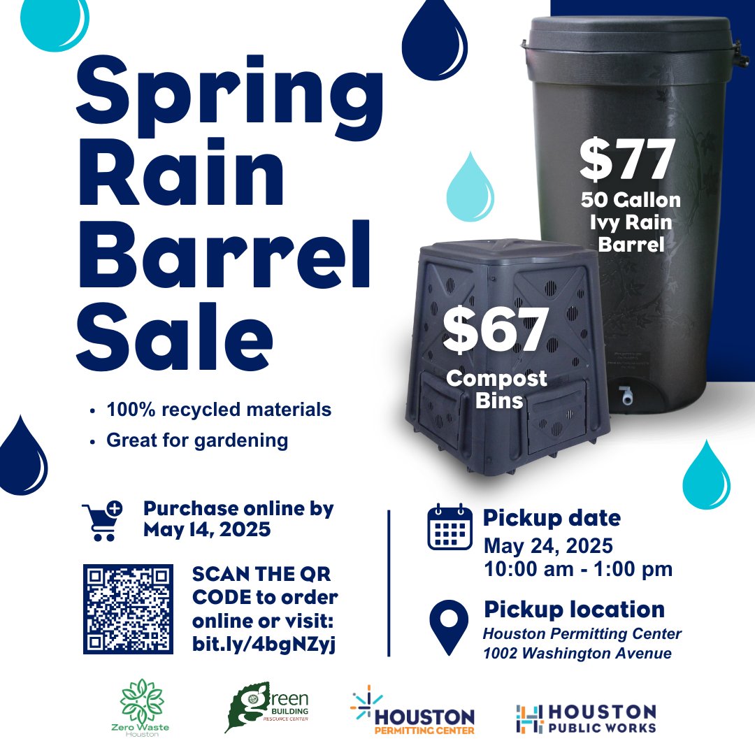 HoustonGBRC (@houstongbrc) on Twitter photo FINAL DAY to purchase your #RainBarrel! Order at bit.ly/4bgNZyj By May 14th, 2024, the order deadline is 11:00 PM. Pick-up date is May 24th, 2024, from 10:00 AM to 1:00 PM at the <a href="/COHPermits/">Houston Permit Cntr</a>, 1002 Washington Ave. #WaterConservation FINAL DAY to purchase your #RainBarrel! Order at bit.ly/4bgNZyj By May 14th, 2024, the order deadline is 11:00 PM. Pick-up date is May 24th, 2024, from 10:00 AM to 1:00 PM at the <a href="/COHPermits/">Houston Permit Cntr</a>, 1002 Washington Ave. #WaterConservation
