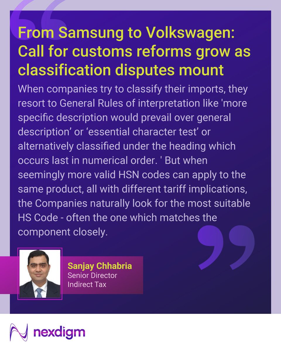Nexdigm_'s tweet image. As classification disputes mount, the call for #CustomsReforms is louder than ever. In this piece, Sanjay Chhabria explores the complexities faced by global giants like #Samsung &amp;amp; #Volkswagen, and what it signals for India’s trade ecosystem.
Read here: bit.ly/4mfYyYJ
