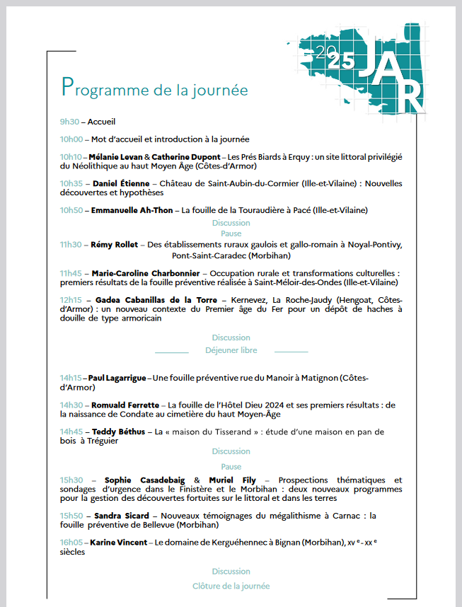 INFO 🟢🟢🟢 
La Journée Archéologique Régionale (JAR) de Bretagne se tiendra le vendredi 23 mai 2025 à la salle polyvalente du Ménec à Carnac.
Afin de faciliter l’organisation, merci de vous inscrire : framaforms.org/jar-bretagne-2…
Entrée gratuite dans la limite des places disponibles