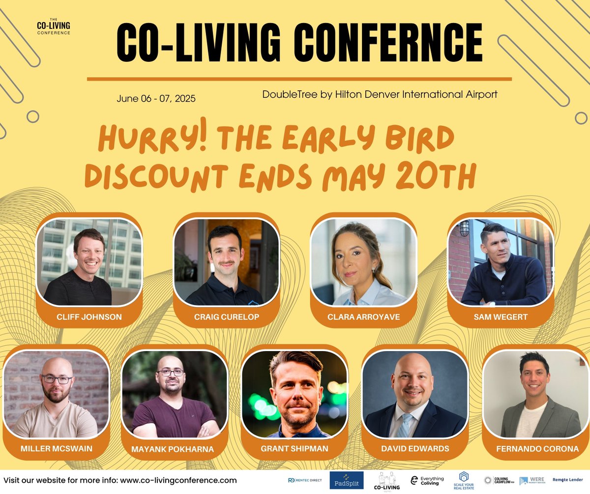 🌟 Co-Living Summit in Denver, CO, June 6-7, 2025! Connect with leaders, learn tactics &amp; marketing from pros like Cliff Johnson &amp; Clara Arroyave-Ramirez and many more!

⏰ Early Bird ends May 20!  🎫 200 in-person, unlimited virtual: Co-LivingConference.com

#CoLiving2025