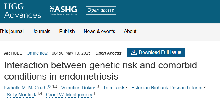 Human Genetics and Genomics Advances (@hggadvances) on Twitter photo 📣Online now!
📄Interaction between genetic risk and comorbid conditions in #endometriosis
🧑🤝🧑<a href="/SallyMortlock/">Sally Mortlock</a> <a href="/IsabelleMcGr/">Isabelle McGrath</a> & co
👉bit.ly/4jdu2Mw 📣Online now!
📄Interaction between genetic risk and comorbid conditions in #endometriosis
🧑🤝🧑<a href="/SallyMortlock/">Sally Mortlock</a> <a href="/IsabelleMcGr/">Isabelle McGrath</a> & co
👉bit.ly/4jdu2Mw