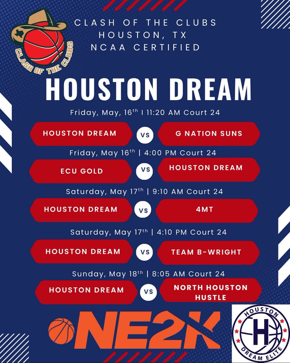 🚨🚨 COLLEGE COACHES🚨🚨

Here is my schedule for this weekend at #ClashoftheClubs at NRG!  

I would love to meet some of you!  Come by and check us out! 😤