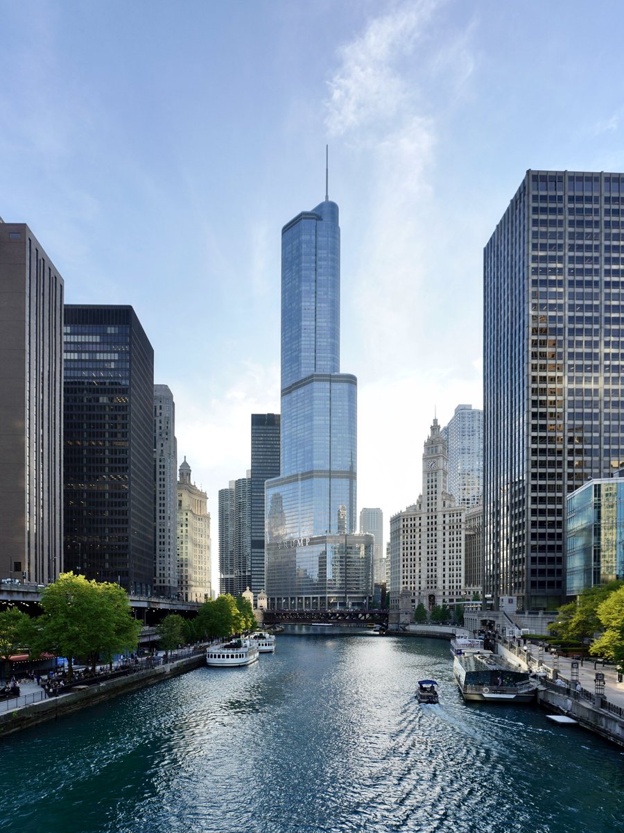 Chicago River at sunset.
