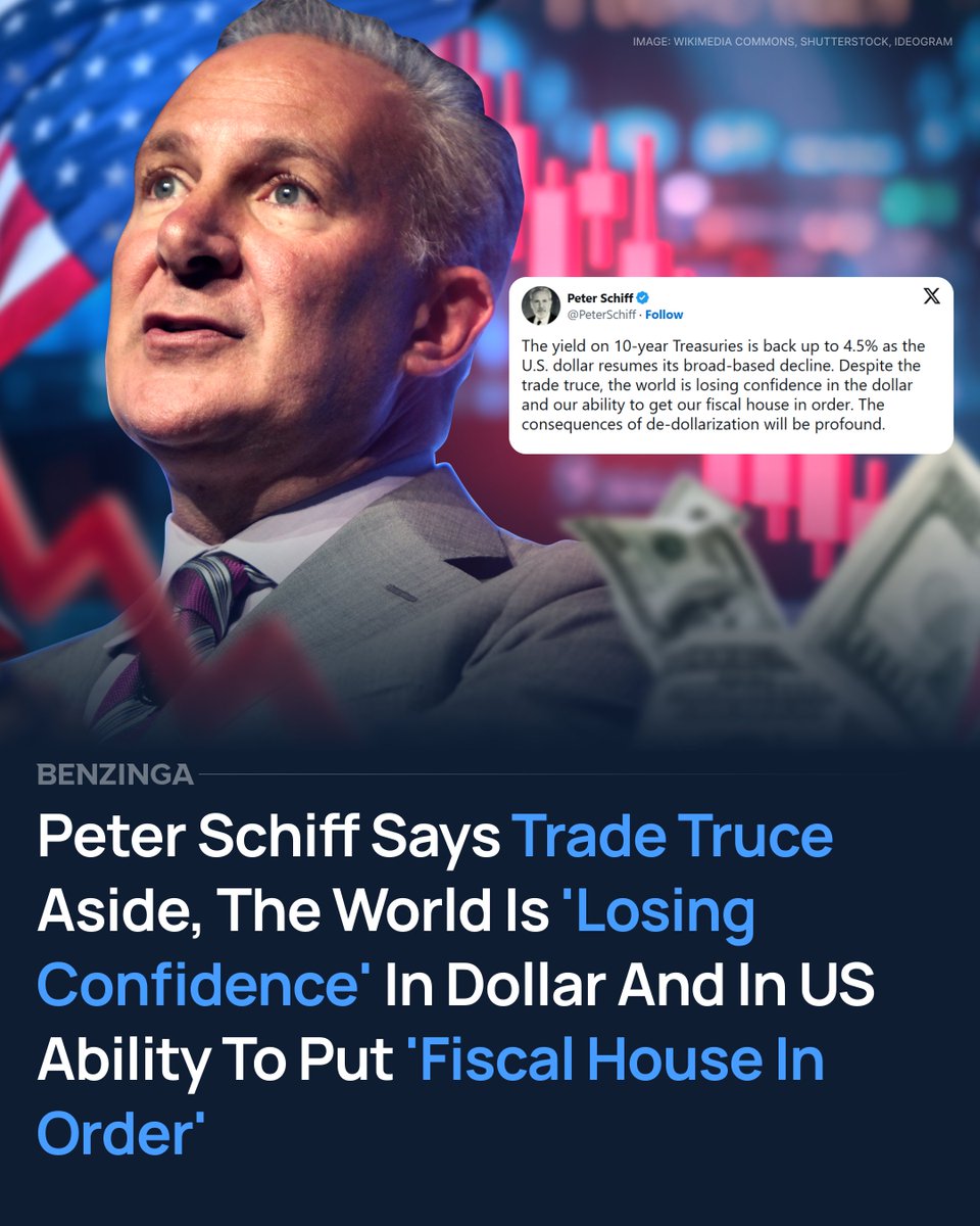 Peter Schiff warned Tuesday that the world is losing confidence in the U.S.  dollar and its fiscal stability, despite the recent trade truce with China.  He pointed to the rise in the