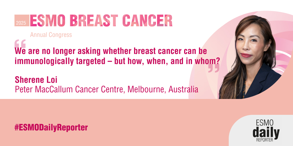 ESMO - Eur. Oncology (@myesmo) on Twitter photo In her Keynote Lecture at #ESMOBreast25, <a href="/LoiSher/">Sherene Loi, MD</a> considers the question of who truly benefits from #immunotherapy in #BreastCancer, noting that success hinges on careful definition of responsive patient subgroups
Full article in the #ESMODailyReporter ow.ly/Xbc850VSxZi In her Keynote Lecture at #ESMOBreast25, <a href="/LoiSher/">Sherene Loi, MD</a> considers the question of who truly benefits from #immunotherapy in #BreastCancer, noting that success hinges on careful definition of responsive patient subgroups
Full article in the #ESMODailyReporter ow.ly/Xbc850VSxZi