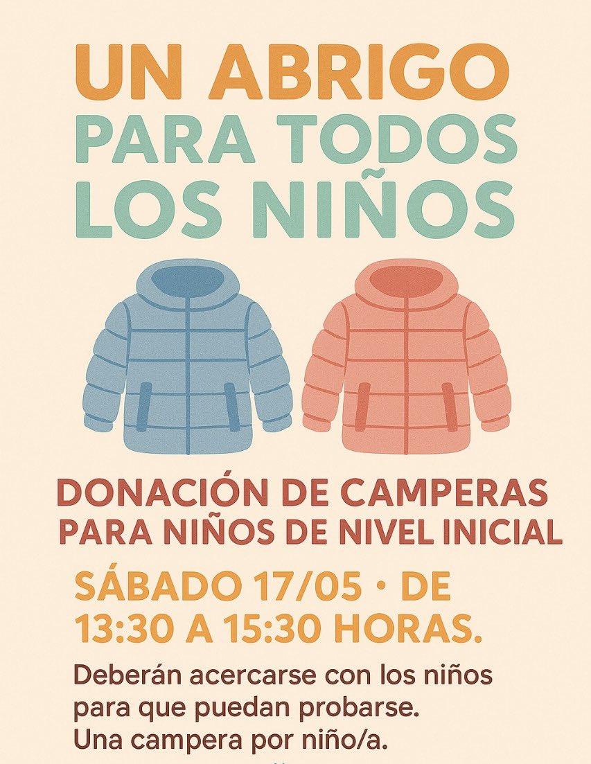 FeriaTrelew's tweet photo. 📣 ¡Atención familias! Este sábado 17/05 de 13:30 a 15:30 hs, en la #FeriaSolidariaTrelew donamos camperas para niños/as de hasta 5 años🧥💛

✔️ Acercarse con los peques para probar. ✔️ Una campera por niño/a.
 📍25 de Mayo 1531, Trelew https://t.co/gKQVpyx2Hp