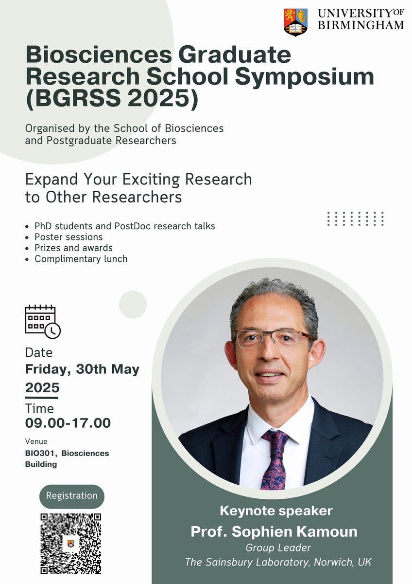 Haider Ali (@zymo_haider) on Twitter photo I’m thrilled to announce that Prof. Sophien Kamoun (<a href="/KamounLab/">Sophien Kamoun</a>) will be joining us as the keynote speaker for the upcoming #BGRSS2025 at the University of Birmingham! As an organising committee member, I warmly welcome him to Birmingham. #BGRSS2025 #PlantScience #UoB I’m thrilled to announce that Prof. Sophien Kamoun (<a href="/KamounLab/">Sophien Kamoun</a>) will be joining us as the keynote speaker for the upcoming #BGRSS2025 at the University of Birmingham! As an organising committee member, I warmly welcome him to Birmingham. #BGRSS2025 #PlantScience #UoB