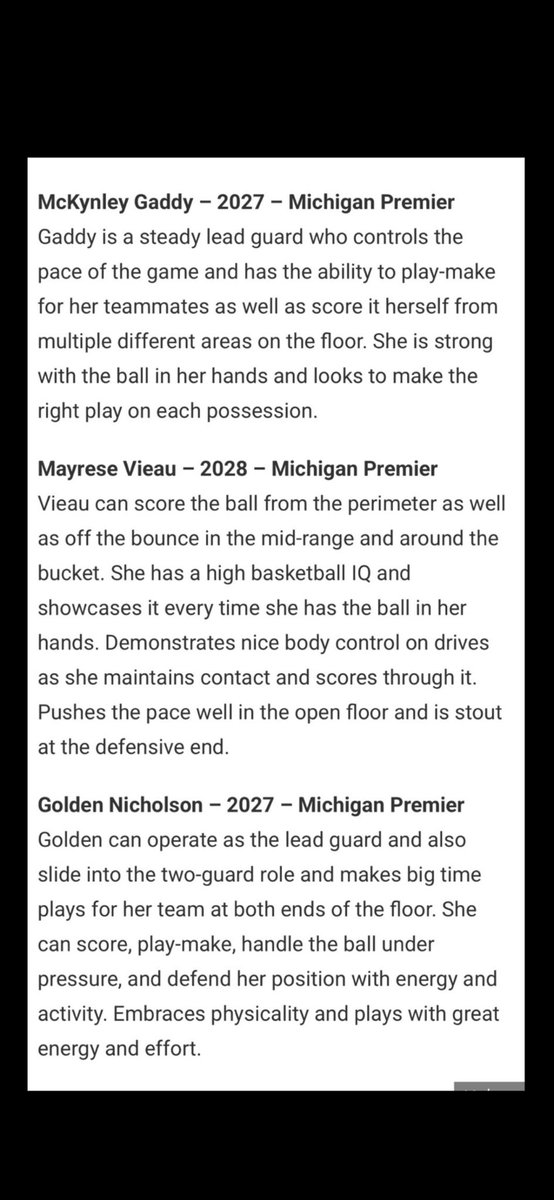 Thank you <a href="/JrAllStarIN/">Indiana Jr. All-Star GBB</a> for the recognition of my teammates and I! <a href="/MIpremierbball/">Michigan Premier</a> <a href="/MPremier2727782/">MiPremier27</a> <a href="/iamtwillis/">Coach Willis</a>