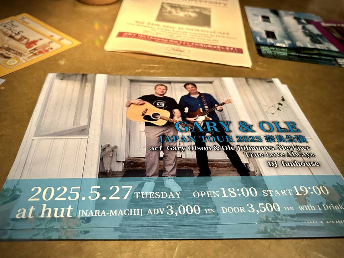makiom's tweet photo. fargo at outrecord(名古屋) の後、5/27(火)は今年もありがとう！Gary Olson &amp; Ole Johannes Åleskjær奈良公演 with (わしの青春の) True Love Always!!! です。前売り受付中です♡

https://t.co/f6qsoz9eBR

#GaryOlson #OleJohannesÅleskjær
#LadybugTransistor #LochNessMouse
#TrueLoveAlways https://t.co/FMsNfTISsD