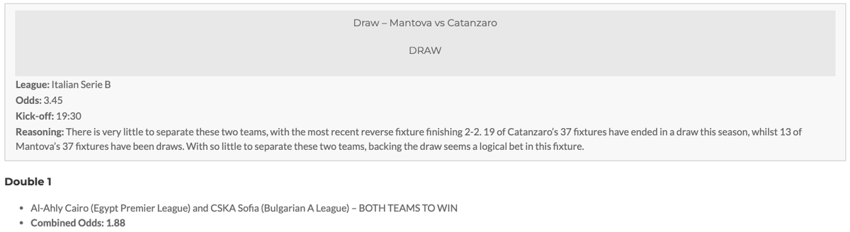 Football_TipsFc's tweet image. Landed the draw at 3.45 yesterday and the double at 1.88 to finish 2.33 units up. Our punt of Reggiana to beat Brescia at 9.2 came close, and our reasoning stacked up, with the match being even, supporting the logic of the odds not being reflective of Reggiana&apos;s form.
