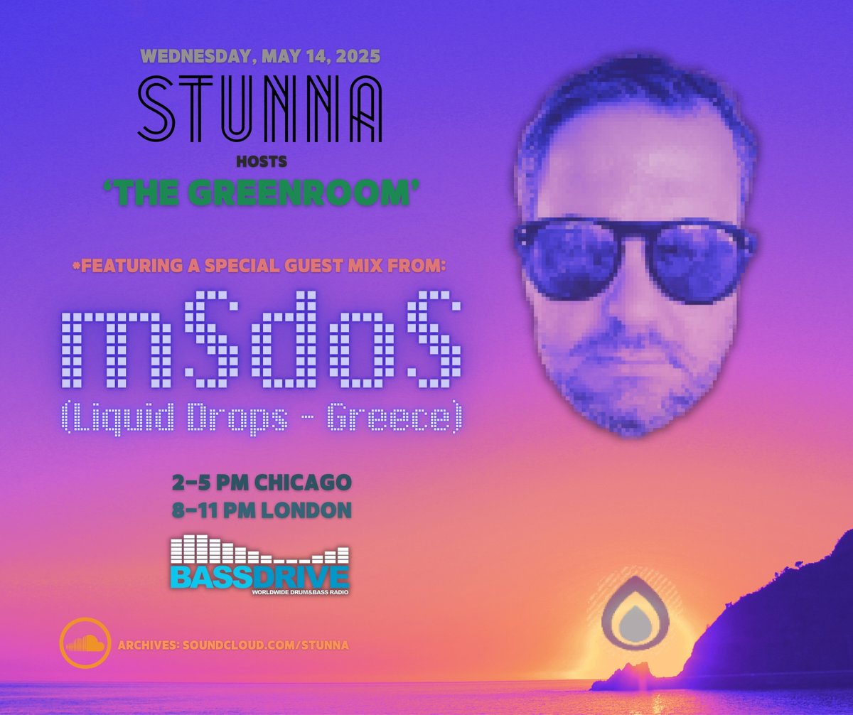 *[TODAY] @Stunnachi hosts 'The Greenroom' on @Bassdrive radio with a Special Guest Mix from prolific producer <a href="/djmsdos/">mSdoS</a> (<a href="/Liquiddropsrec/">LIQUID DROPS</a> - Greece).

Tune in: 2-5pm Chicago/8-11pm London via Bassdrive.com/pop-up

Info: greenroomdnb.net/2025/05/the-gr…