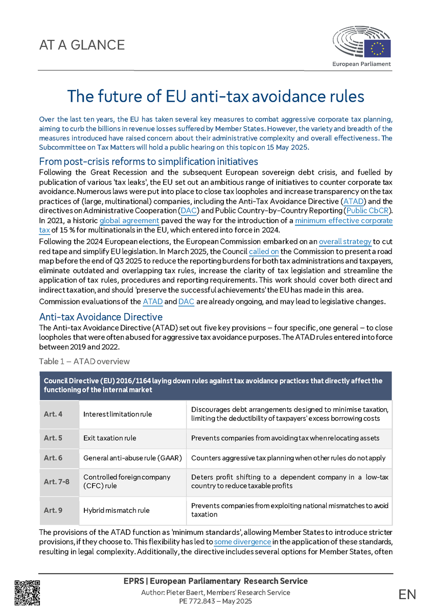 European Parliamentary Research Service (@ep_eprs) on Twitter photo EU has taken several measures to combat aggressive corporate tax planning
But there are concerns about administrative complexity & overall effectiveness due to the variety & breadth of the measures
Read more👉europa.eu/!JxCC8d
<a href="/EP_Taxation/">FISC Committee Press</a> <a href="/PTridico/">Pasquale Tridico</a> <a href="/Kira_MPH/">Kira M. Peter-Hansen</a> <a href="/ReginaDo/">Regina Doherty MEP</a> EU has taken several measures to combat aggressive corporate tax planning
But there are concerns about administrative complexity & overall effectiveness due to the variety & breadth of the measures
Read more👉europa.eu/!JxCC8d
<a href="/EP_Taxation/">FISC Committee Press</a> <a href="/PTridico/">Pasquale Tridico</a> <a href="/Kira_MPH/">Kira M. Peter-Hansen</a> <a href="/ReginaDo/">Regina Doherty MEP</a>