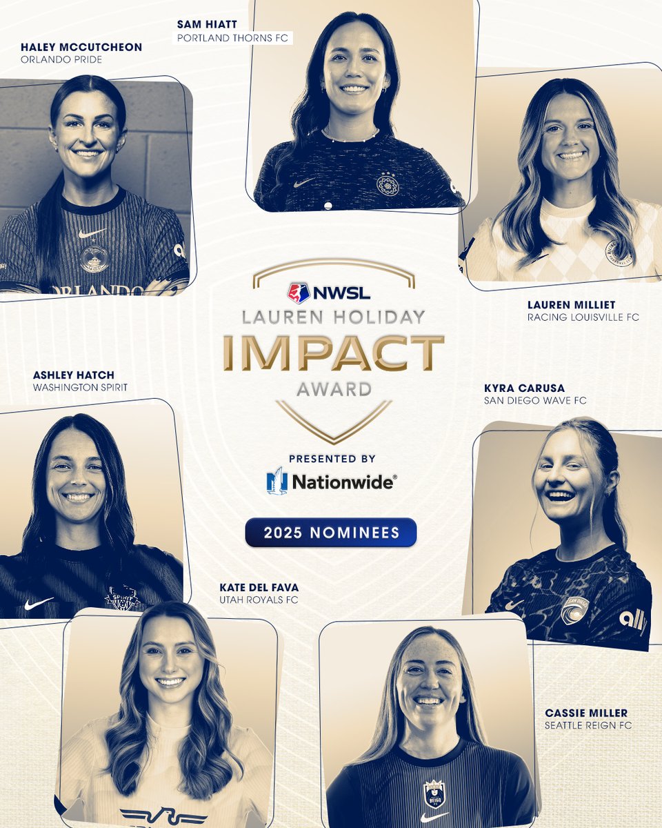 National Women’s Soccer League (@nwsl) on Twitter photo We're excited to announce the nominees for the 2025 Lauren Holiday Impact Award, presented by <a href="/Nationwide/">Nationwide</a>!
This award recognizes an NWSL player for outstanding service and character off the pitch. Learn more about this year's nominees and their causes below. #NWSLImpact We're excited to announce the nominees for the 2025 Lauren Holiday Impact Award, presented by <a href="/Nationwide/">Nationwide</a>!
This award recognizes an NWSL player for outstanding service and character off the pitch. Learn more about this year's nominees and their causes below. #NWSLImpact