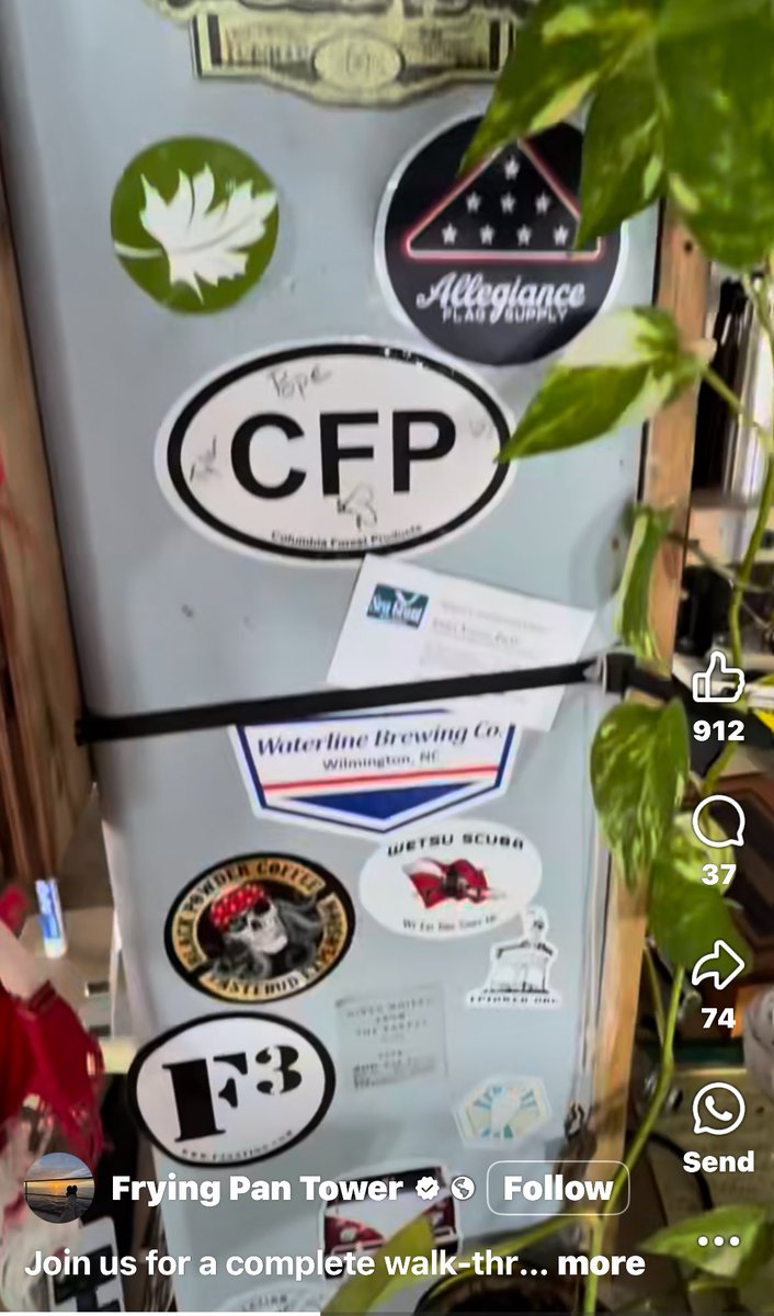 Watched a virtual tour of frying pan tower and “I spied” a familiar sticker. <a href="/darkhelmetF3/">Frank Schwartz</a> <a href="/dreddcnc/">Dredd</a>