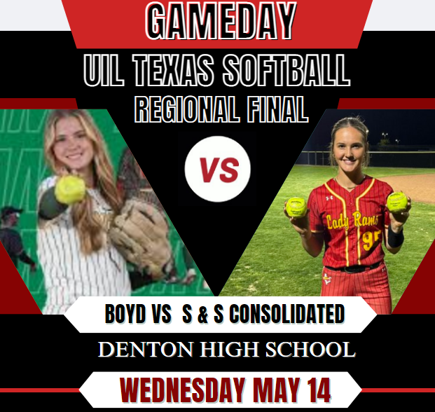 Texas UIL SPORTS (@texasuil_sport) on Twitter photo 🥎 It's time for Regional Final
Boyd vs S & S Consolidated
🗓 | Wednesday may 14
🕖| 7p.
🎥 Livestream: bit.ly/Z05PSFT
<a href="/SANDSRAMS/">S&S CISD</a> <a href="/CoachDPike/">Coach Pike</a> <a href="/sscrams/">Rams Athletics</a> <a href="/haydenmowrey95/">Hayden Mowrey</a> <a href="/CourvilleBrandy/">Brandy Courville</a> <a href="/ladyrams_vball/">Coach Brett Willis</a> <a href="/LilyNunn7/">Lily Nunn</a> <a href="/bsterling08C/">Brooklyn Sterling</a> <a href="/JakeBulanek/">Coach B</a> <a href="/Lana_Walters01/">Lana Walters</a> 🥎 It's time for Regional Final
Boyd vs S & S Consolidated
🗓 | Wednesday may 14
🕖| 7p.
🎥 Livestream: bit.ly/Z05PSFT
<a href="/SANDSRAMS/">S&S CISD</a> <a href="/CoachDPike/">Coach Pike</a> <a href="/sscrams/">Rams Athletics</a> <a href="/haydenmowrey95/">Hayden Mowrey</a> <a href="/CourvilleBrandy/">Brandy Courville</a> <a href="/ladyrams_vball/">Coach Brett Willis</a> <a href="/LilyNunn7/">Lily Nunn</a> <a href="/bsterling08C/">Brooklyn Sterling</a> <a href="/JakeBulanek/">Coach B</a> <a href="/Lana_Walters01/">Lana Walters</a>