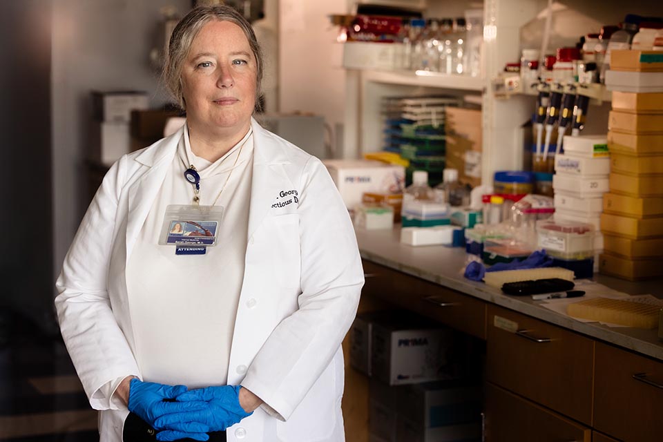 Sarah George, M.D., professor of infectious diseases, allergy and immunology and researcher in SLU's Center for Vaccine Development, serves as principal investigator of a new clinical trial to develop a vaccine for West Nile virus.  #SLUSOMResearch #ClinicalResearch
