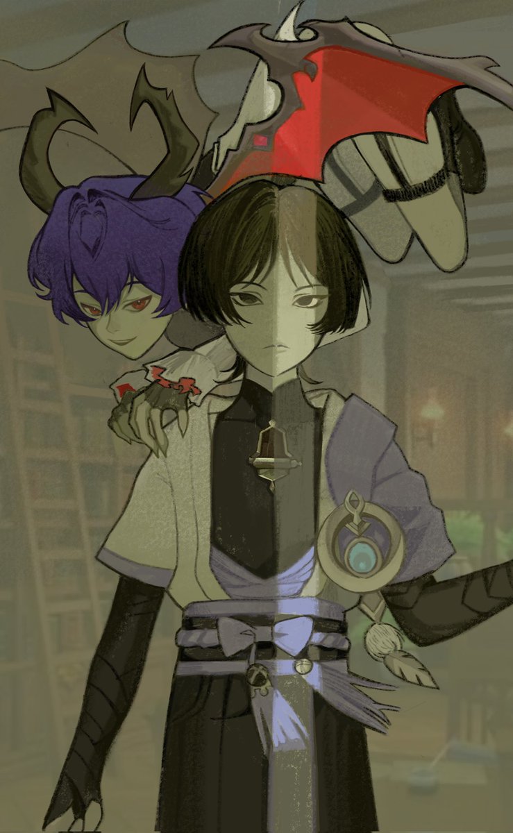 Adornmypuppet's tweet image. Headcanon that Durin still looms over Wanderers shoulder even in his human form #GenshinImpact #原神 #Durin #wanderer