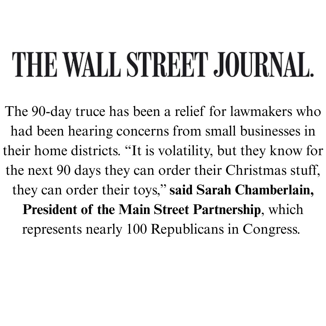 Yesterday, RMSP President <a href="/MainStreetSarah/">Sarah Chamberlain</a> was quoted in <a href="/WSJ/">The Wall Street Journal</a> discussing the importance of President Trump's recent trade deal. 

Read the full story ⬇️⬇️

wsj.com/economy/trade/…
