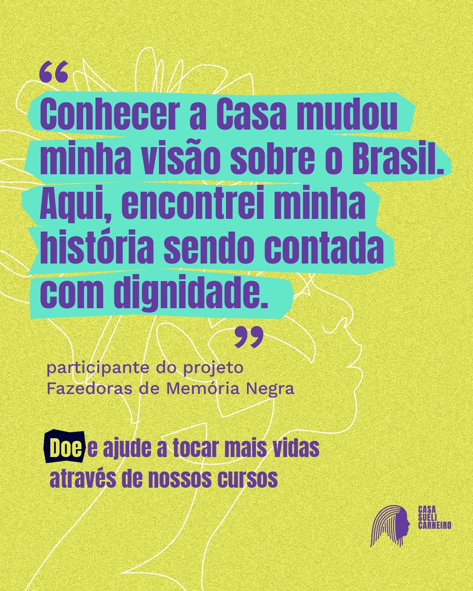 “Conhecer a Casa mudou minha visão sobre o Brasil. Aqui, encontrei minha história sendo contada com dignidade.”
 — participante do projeto Fazedoras de Memória Negra.

Doe e ajude a tocar mais vidas através de nossos cursos casasuelicarneiro.org.br/apoie