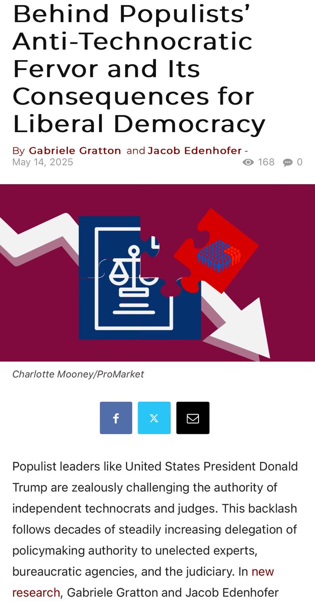 Great to see this <a href="/ProMarket_org/">ProMarket</a> piece with <a href="/grattonecon/">Gabriele Gratton</a> out, which summarises our “Rise and Fall of Technocratic Demcracies” paper!