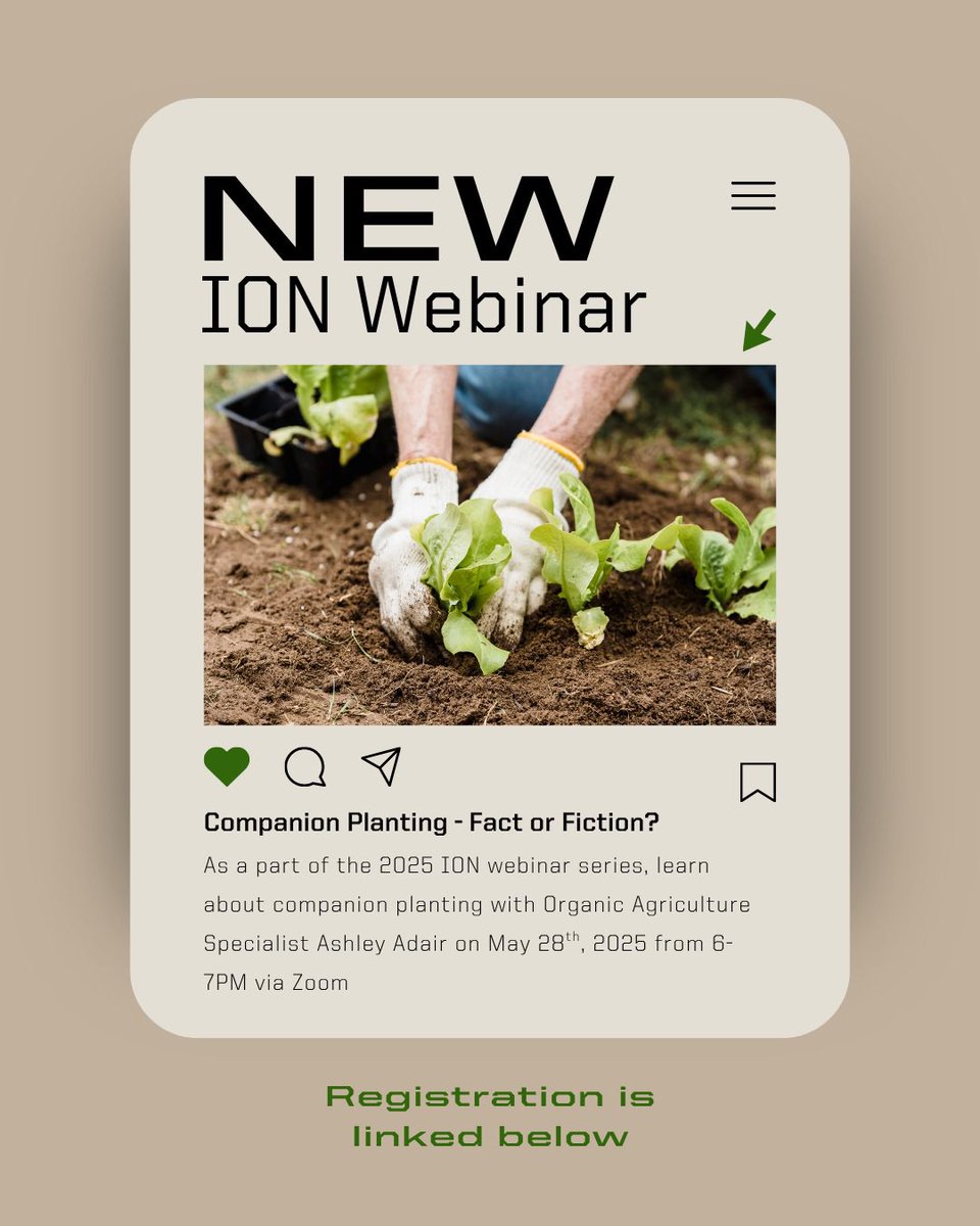 Join us for a new webinar, part of our 2025 ION webinar series. The topic will be about companion planting, you can register here: purdue.ca1.qualtrics.com/jfe/form/SV_0M…
Can’t make it? The webinar will be recorded and posted to the ION website: extension.purdue.edu/anr/_teams/dff…
