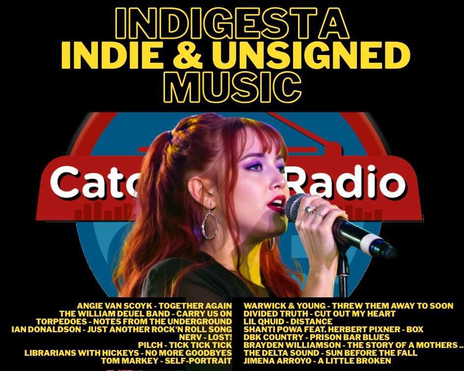 Catorweb radio (@catorwebradio) on Twitter photo #NowPlaying #Indigesta
#AngieVanScoyk
<a href="/DeuelThe/">The William Deuel Band</a>
#Torpedoes
#IanDonaldson
<a href="/WeAreNerv/">✧ NERV ✧</a>
#Pilch
<a href="/LWHickeys/">Librarians With Hickeys</a> via @StirBig
<a href="/theTomMarkey/">Tom Markey</a>
#Warwick&Young
<a href="/dividedtruthof1/">dividedtruthofficial</a>
#LilQhuid
#ShantiPowa <a href="/ShantiPowa/">Shanti Powa</a>
<a href="/dbkcountryradio/">@dbkcountry</a>
#BraydenWilliamson
<a href="/thedeltasound/">thedeltasound</a>
<a href="/IAmJimenaArroyo/">Jimena Arroyo</a> #NowPlaying #Indigesta
#AngieVanScoyk
<a href="/DeuelThe/">The William Deuel Band</a>
#Torpedoes
#IanDonaldson
<a href="/WeAreNerv/">✧ NERV ✧</a>
#Pilch
<a href="/LWHickeys/">Librarians With Hickeys</a> via @StirBig
<a href="/theTomMarkey/">Tom Markey</a>
#Warwick&Young
<a href="/dividedtruthof1/">dividedtruthofficial</a>
#LilQhuid
#ShantiPowa <a href="/ShantiPowa/">Shanti Powa</a>
<a href="/dbkcountryradio/">@dbkcountry</a>
#BraydenWilliamson
<a href="/thedeltasound/">thedeltasound</a>
<a href="/IAmJimenaArroyo/">Jimena Arroyo</a>