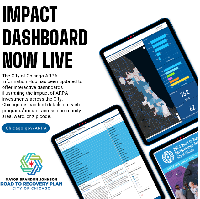 ChicagoBudget's tweet image. 📊 NEW: The City of Chicago has launched the ARPA Impact Dashboard—an interactive tool showing where pandemic recovery dollars went and who they helped. Explore by community area, program, or policy pillar: Chicago.gov/ARPA #ChicagoRecovery #ARPA #ChicagoForward