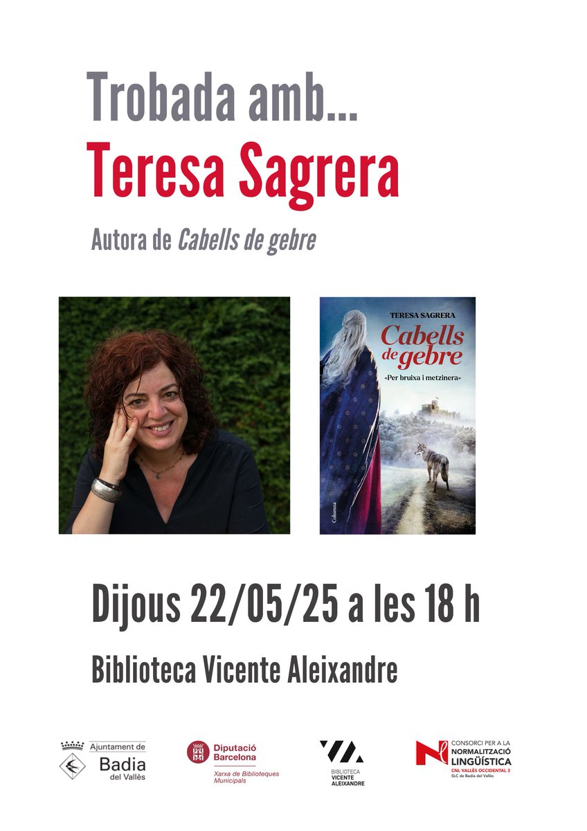 Biblioteca Vicente Aleixandre (@bibliotecabadia) on Twitter photo ⚠️⚠️CANVI DE DATA ⚠️⚠️
Xerrada amb Teresa Sagrera, autora del llibre "Cabells de gebre"
📆 Dijous 22 de maig a les 18h
Trobada de Clubs de Lectura de Badia
<a href="/CNLVO3/">CNL Vallès Occidental Sud</a> #BibliotecaVicenteAleixandre #BadiaDelValles #BibliotecaBadia ⚠️⚠️CANVI DE DATA ⚠️⚠️
Xerrada amb Teresa Sagrera, autora del llibre "Cabells de gebre"
📆 Dijous 22 de maig a les 18h
Trobada de Clubs de Lectura de Badia
<a href="/CNLVO3/">CNL Vallès Occidental Sud</a> #BibliotecaVicenteAleixandre #BadiaDelValles #BibliotecaBadia
