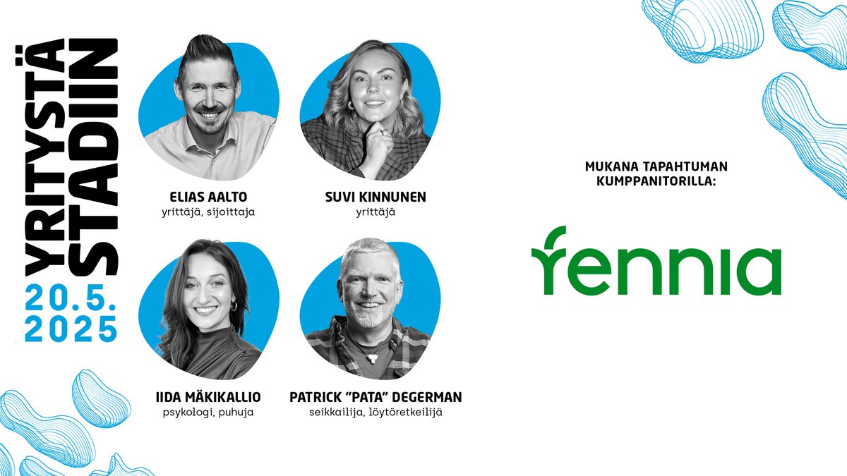 Yritystä Stadiin -tapahtumassa tiistaina 20.5. on mukana Fennia (<a href="/Fenniaturvaa/">Fennia</a>), joka turvaa yrittäjän hyvinvoinnin ja yritystoiminnan jatkuvuuden työeläke-, sairaus- ja henkivakuutuksilla. Vielä ehdit ilmoittautua maksuttomaan tapahtumaan: yritystastadiin.fi #YS25
