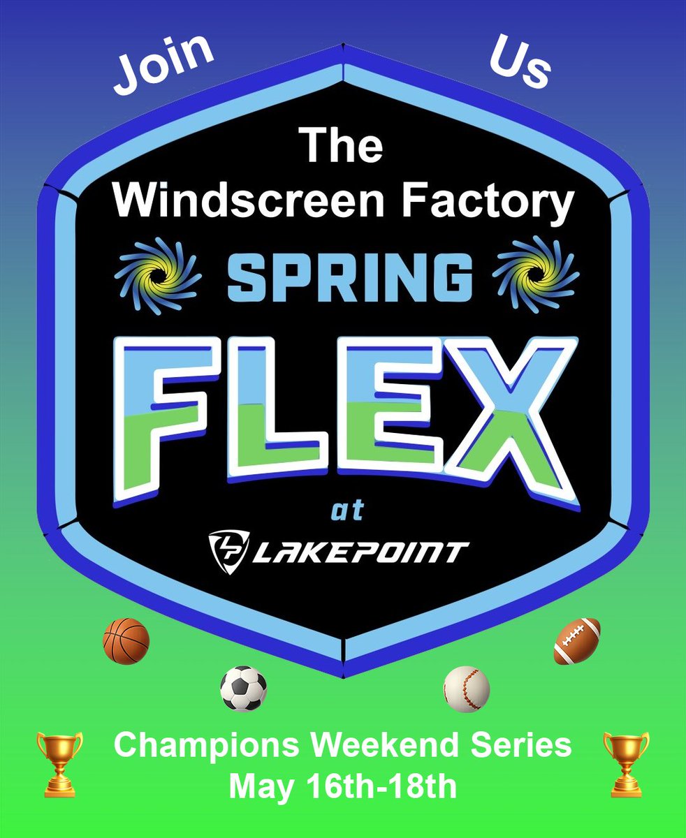 Big News! The Windscreen Factory is hosting week three of the “Champions Weekend Series” at Lakepoint Sports. This is “The Windscreen Factory Spring Flex” weekend and will be extending to all of the venues at Lakepoint; Baseball, Soccer, Basketball and Volleyball.