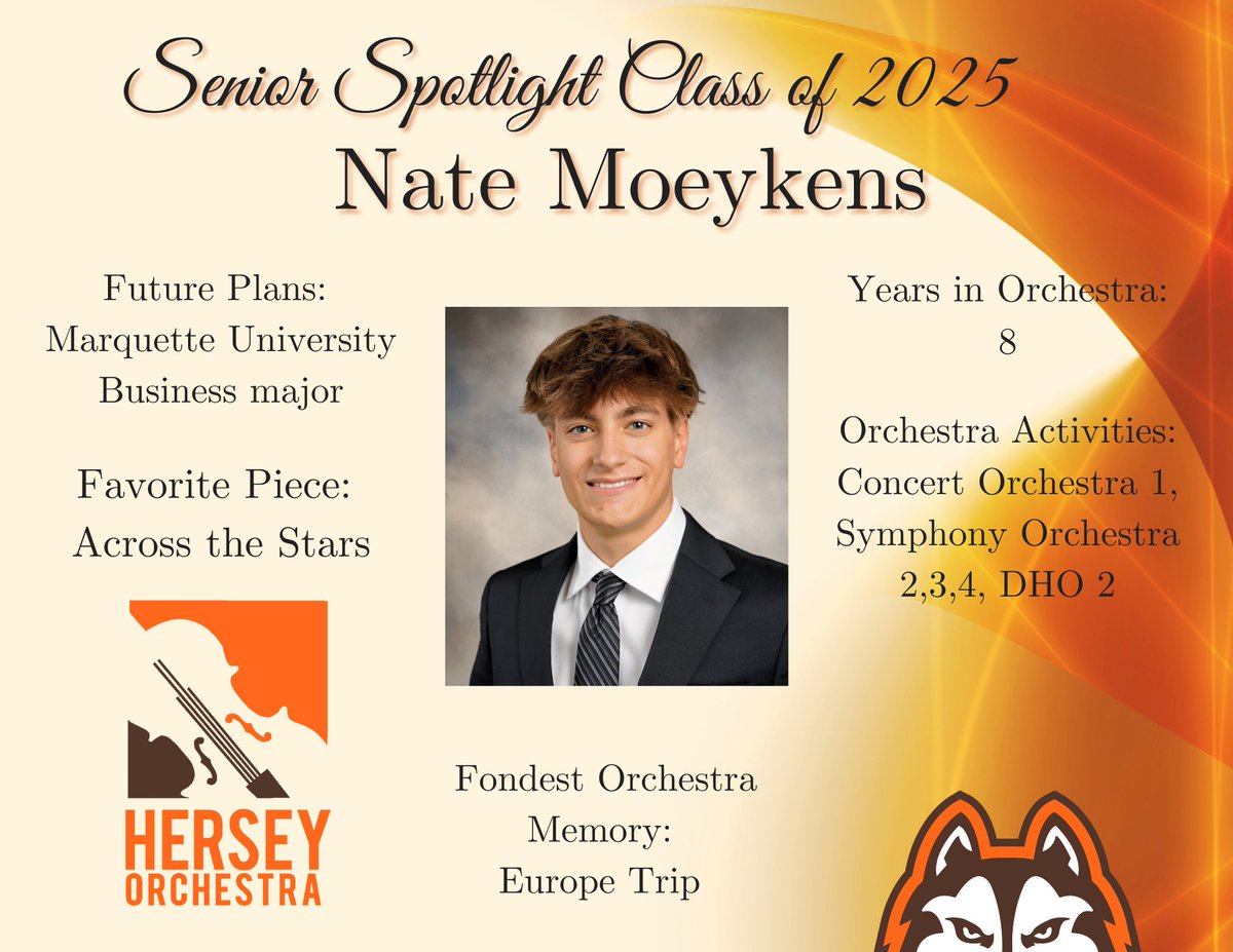 Congratulations to our next 2025 Senior Spotlight: Nate Moeykens! (Senior Violinist) We are so proud of your commitment to the Symphony orchestra.