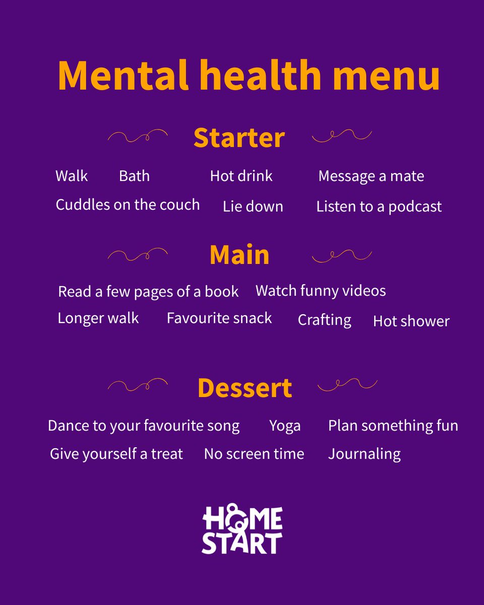 It's #MentalHealthAwarenessWeek - an important week shining a light on mental health which can affect us all. We're here to encourage you to take those small steps to help your mental health - take anything from the menu, speak to friends or contact us for extra support.