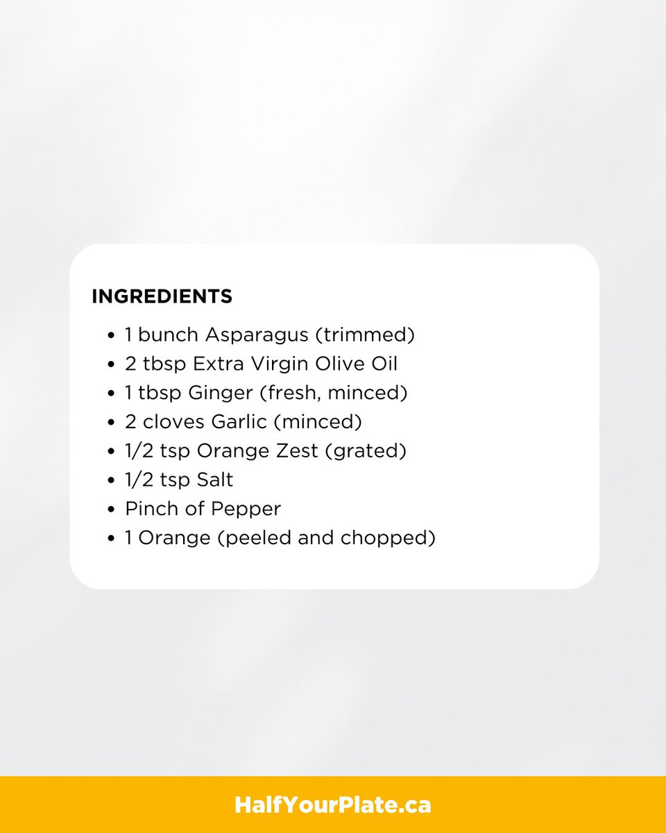 HalfYourPlate's tweet image. The perfect combination of fresh and flavourful, this mouthwatering seasonal side dish includes asparagus, orange, garlic, and a pop of ginger! 🫚 🔗 Check out the full recipe at: halfyourplate.ca/recipe/roasted… #SpringProduce #EatSeasonal #HalfYourPlate #Recipes