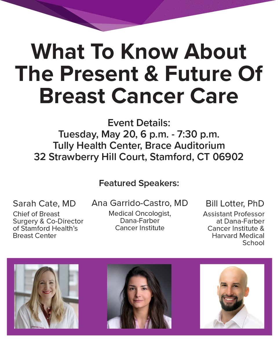 On May 20th, join us for a special presentation about the present and future of breast cancer care. In partnership with the Dana-Farber Cancer Institute and Breast Cancer Alliance, we'll hear from experts in the field of breast cancer care. We hope to see you there!