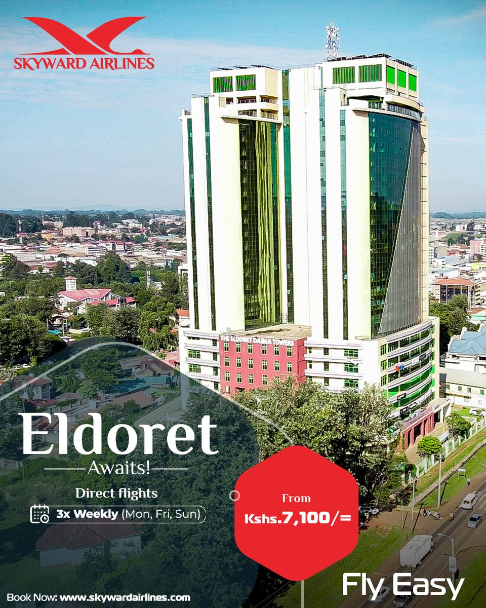 Explore the city of champions with 3 direct flights weekly from as low as KSH 7100 #SkywardAirlines #FlyEasy #Eldoret #Travel #adventure