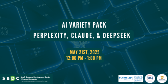 Join @WidenerSBDC for their #FREE "AI Variety Pack: Perplexity, Claude, &amp; DeepSeek" Webinar!

Join us for a discussion on how these tools can boost productivity, creativity, and research.

📆 5/21/25
⏰ 12:00 pm - 1:00 pm
📍Click here to register: pasbdc.ecenterdirect.com/events/32369
