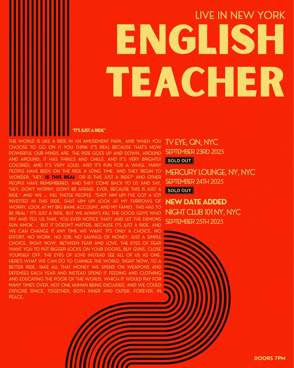 Two nights in New York sold out, thank you x 
Third night on sale now ticketweb.com/event/english-…