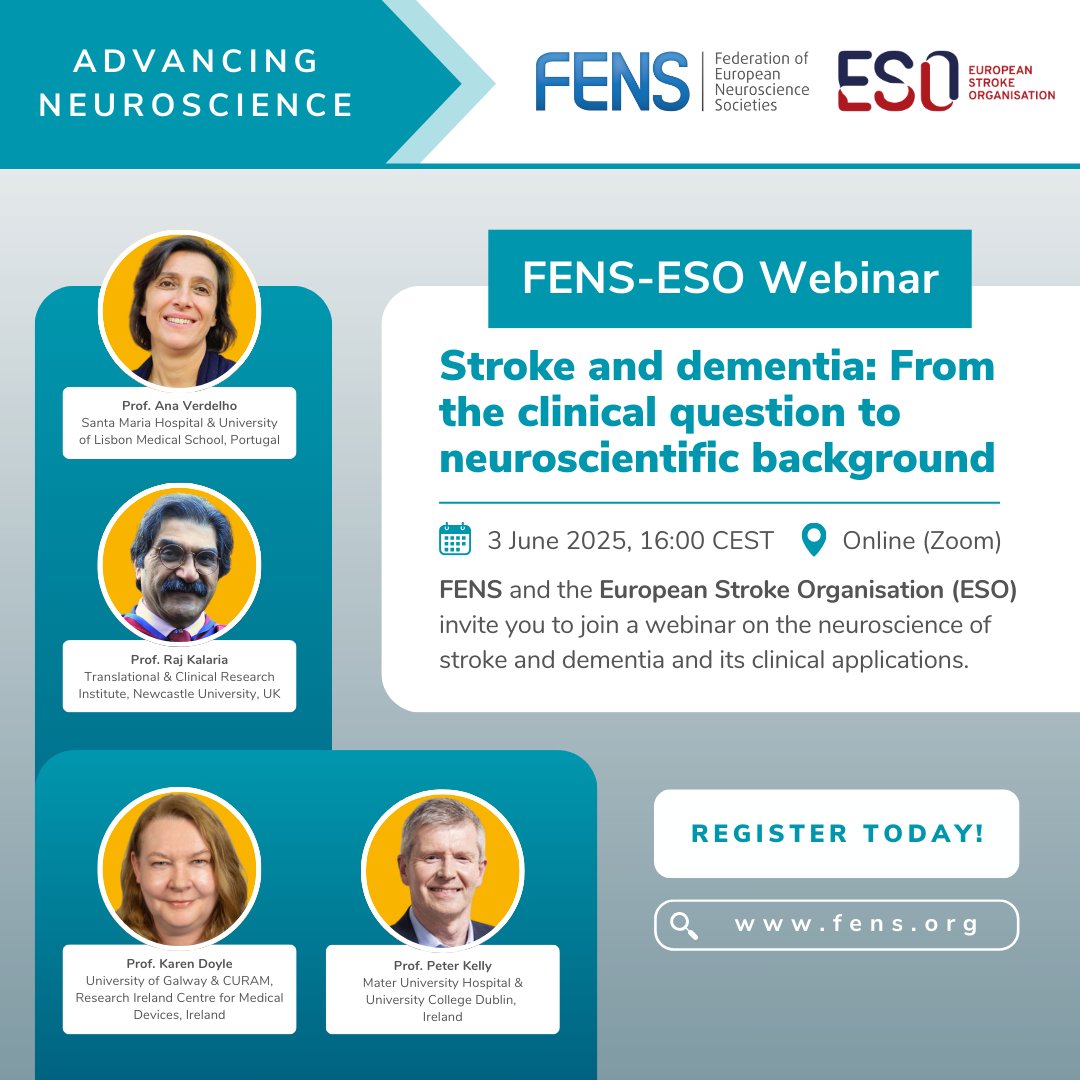 FENS (@fensorg) on Twitter photo ๐ You're invited! ๐
๐๏ธ On 3 June, #FENS and <a href="/ESOstroke/">European Stroke Org</a> are partnering up to host a joint webinar on โStroke and dementia: From the clinical question to neuroscientific background".
โฐ 16:00-17:00 CEST
๐ Online (Zoom)
๐ loom.ly/jBtPNz8 ๐ You're invited! ๐
๐๏ธ On 3 June, #FENS and <a href="/ESOstroke/">European Stroke Org</a> are partnering up to host a joint webinar on โStroke and dementia: From the clinical question to neuroscientific background".
โฐ 16:00-17:00 CEST
๐ Online (Zoom)
๐ loom.ly/jBtPNz8