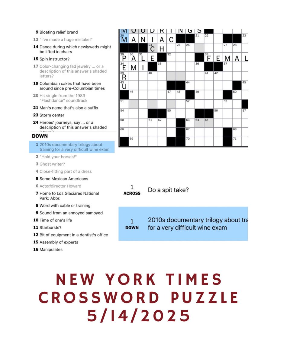 Well this is pretty cool!  Look at the New York Times crossword puzzle today!  Nice to see our films as an answer!