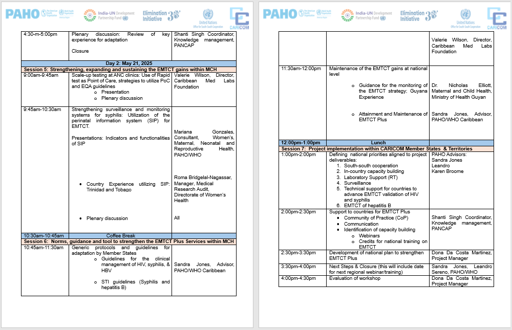 The Pan-American Health Organization (PAHO)  invites you to participate in a regional workshop titled EMTCT Plus: Elimination of Syphilis and Congenital Syphilis, via ZOOM, on 20 and 21 May 2025 at 09:00 AM ET (US &amp; Canada).