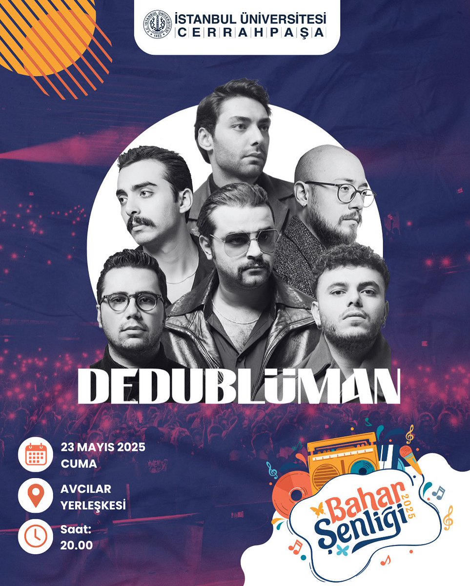 İstanbul Üniversitesi-Cerrahpaşa - #eniyiolmakiçin (@iu_cerrahpasa) on Twitter photo Bahar Şenliği’nde sahne DEDUBLÜMAN’ın! 🤩😎
23 Mayıs Cuma günü Avcılar Yerleşkesi’nde buluşuyoruz!
📍 Avcılar Yerleşkesi
🗓️ 23 Mayıs 2025, Cuma
🕗 Saat 20.00
<a href="/Dedublumanoffic/">Dedublüman</a>
#İÜCBaharŞenliği #DedublümanlaBaharaMerhaba Bahar Şenliği’nde sahne DEDUBLÜMAN’ın! 🤩😎
23 Mayıs Cuma günü Avcılar Yerleşkesi’nde buluşuyoruz!
📍 Avcılar Yerleşkesi
🗓️ 23 Mayıs 2025, Cuma
🕗 Saat 20.00
<a href="/Dedublumanoffic/">Dedublüman</a>
#İÜCBaharŞenliği #DedublümanlaBaharaMerhaba