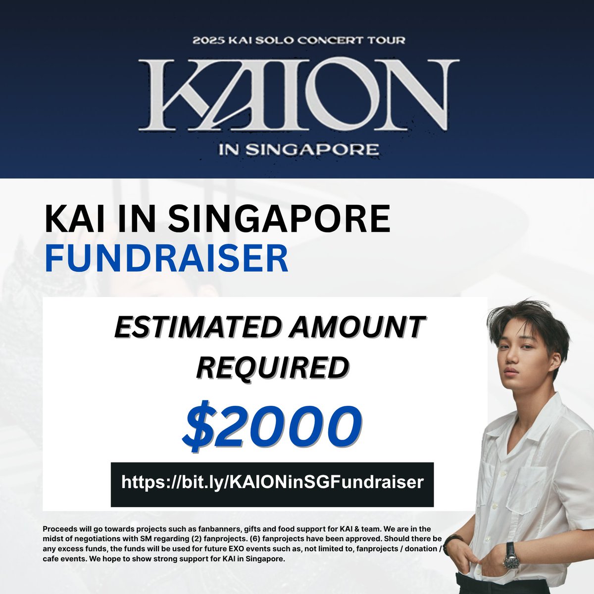 aeriarcade's tweet photo. [FUNDRAISER]

KAI is coming soon to SINGAPORE! All proceeds from the fundraiser will go towards the fanprojects approved by SM~ 

🧸GOAL: $2000
🧸Closes on 12 June 2025

Donate Here! https://t.co/rkL4qdTY8E

#KAIONinSG #KAIinSG #KAI #KAI_SOLO_CONCERT_TOUR https://t.co/Ih2gdru6hL