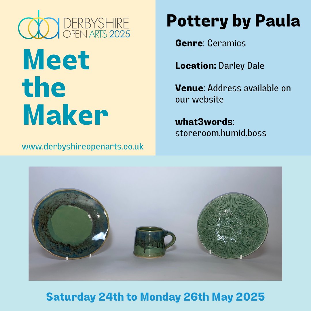 Meet the Maker: Pottery by Paula
“I hand-build and throw ceramic homewares and decorative items. My inspiration is drawn from the Peak District landscape. In my work I aim to capture the countryside colours and textures.”
Find out more: derbyshireopenarts.co.uk