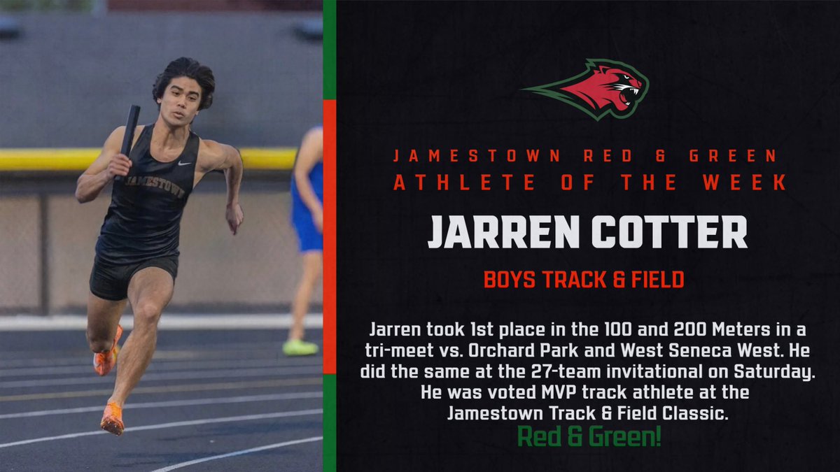 Jamestown Red & Green (@jhsredgreen) on Twitter photo Congratulations to the JHS Athlete of the Week: Jarren Cotter (track & field)!
<a href="/JamestownSchool/">Jamestown Public Schools</a> Congratulations to the JHS Athlete of the Week: Jarren Cotter (track & field)!
<a href="/JamestownSchool/">Jamestown Public Schools</a>