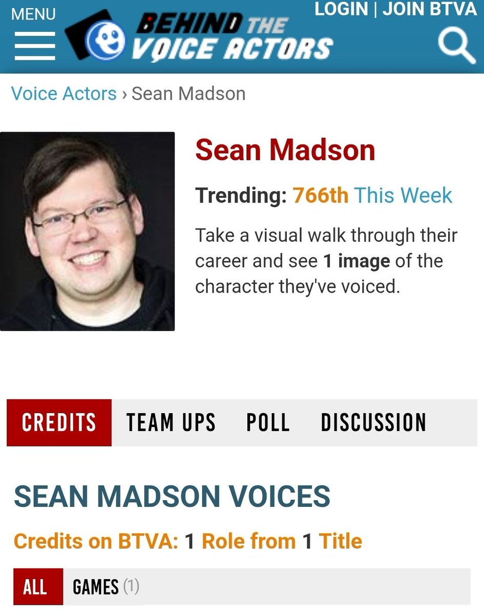 SeanMadson's tweet photo. Achievement Unlocked: Obtain a BTVA page
I'm so excited that I have achieved this milestone after having utilized @BTVA for looking up cast lists and the like for so many years.
Next step: populate it with many more roles! #btva
https://t.co/vVoZyvd1c5 https://t.co/Vub8lf50aG