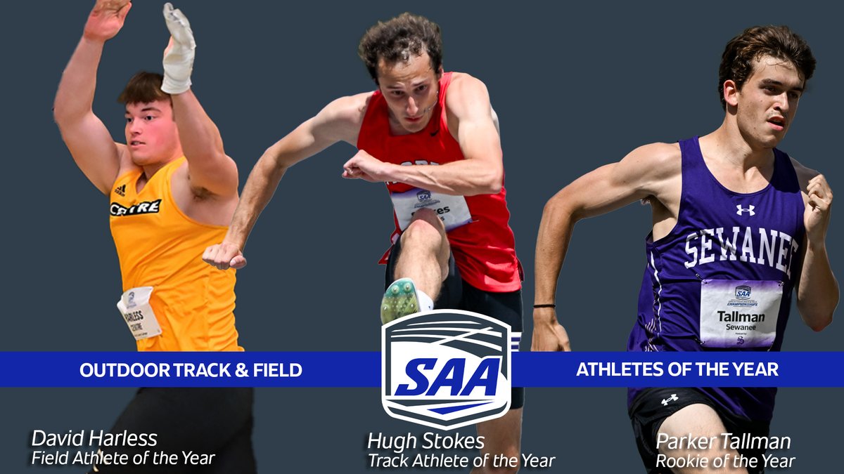 SAA Men’s Outdoor Track &amp; Field Athletes of the Year Released

Men's Track: Hugh Stokes, Rhodes
Men's Field: David Harless, Centre
Rookie: Parker Tallman, Sewanee

🔗   saa-sports.com/news/2025/5/14…