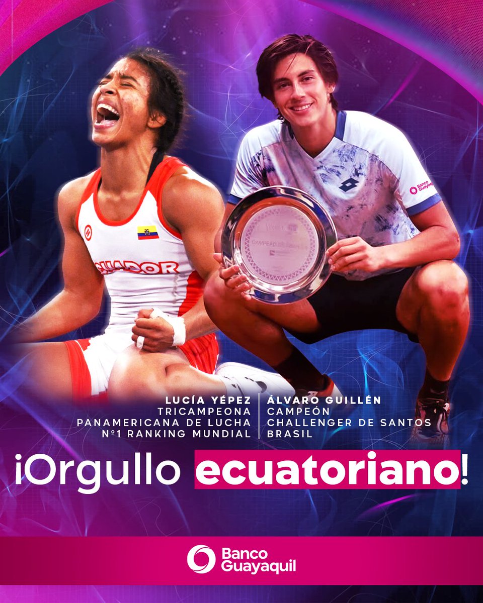 Banco Guayaquil (@bancoguayaquil) on Twitter photo 🥇🇪🇨 ¡Orgullo ecuatoriano al máximo!
Lucía Yépez y <a href="/alvaroguillen03/">Álvaro Guillén</a> brillaron esta semana con triunfos que nos llenan de emoción y esperanza.
Su esfuerzo, pasión y entrega nos inspiran a seguir soñando en grande.
¡Felicidades, campeones! 🙌🔥 #ElMejorBancoParaTi 🥇🇪🇨 ¡Orgullo ecuatoriano al máximo!
Lucía Yépez y <a href="/alvaroguillen03/">Álvaro Guillén</a> brillaron esta semana con triunfos que nos llenan de emoción y esperanza.
Su esfuerzo, pasión y entrega nos inspiran a seguir soñando en grande.
¡Felicidades, campeones! 🙌🔥 #ElMejorBancoParaTi
